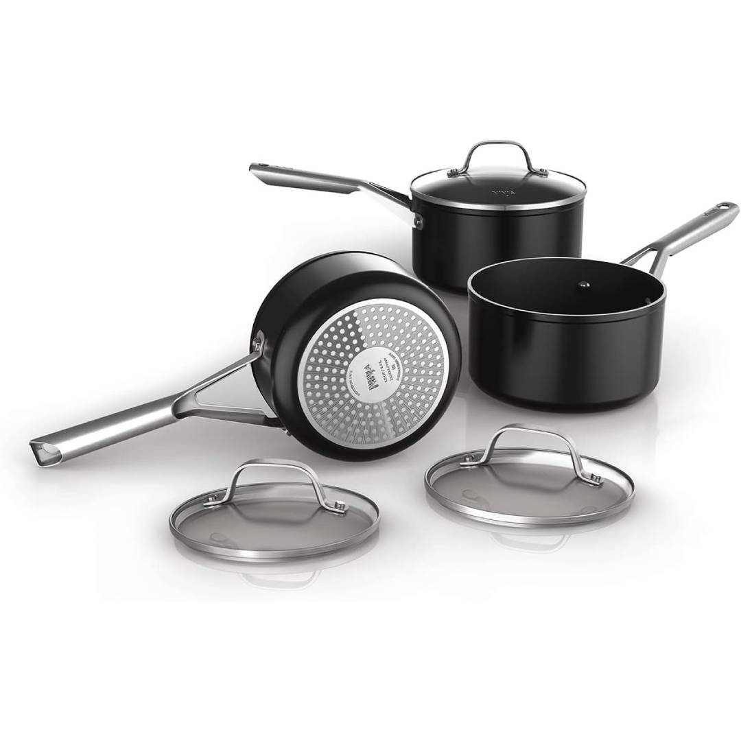 Ninja ZEROSTICK Essentials C13000UK Non-Stick Durable Forged Aluminum Pan Set with Glass Lids - Induction Safe