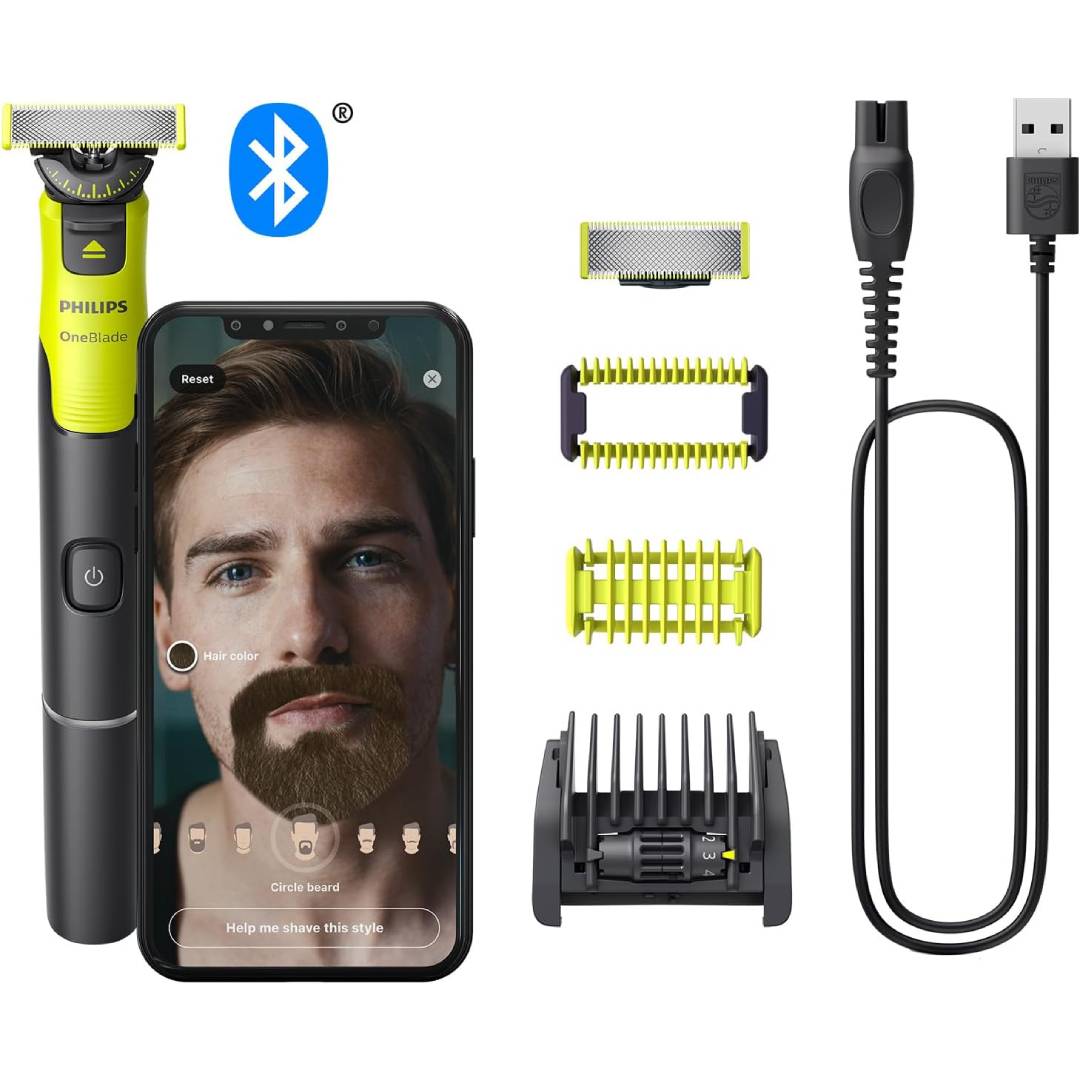 Philips OneBlade 360 Connected Face + Body, Hybrid Electric Beard Trimmer, Shaver and Body Groomer. Incl. 1x 360 Blade, 1x Original Blade (8 Month Supply), 5-in-1 Comb, 1 x Body Kit, Model QP4631/30