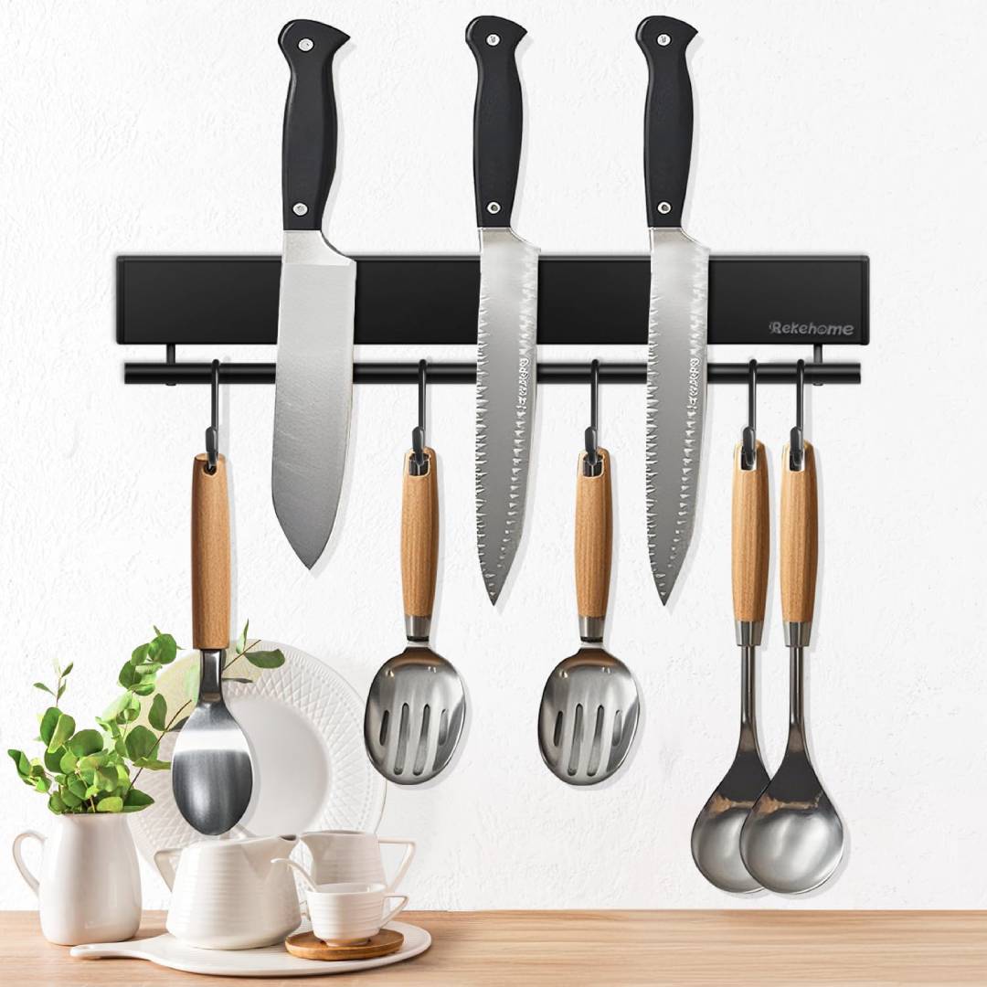 Rekehome 30 cm Magnetic Knife Holder with 5 Hooks