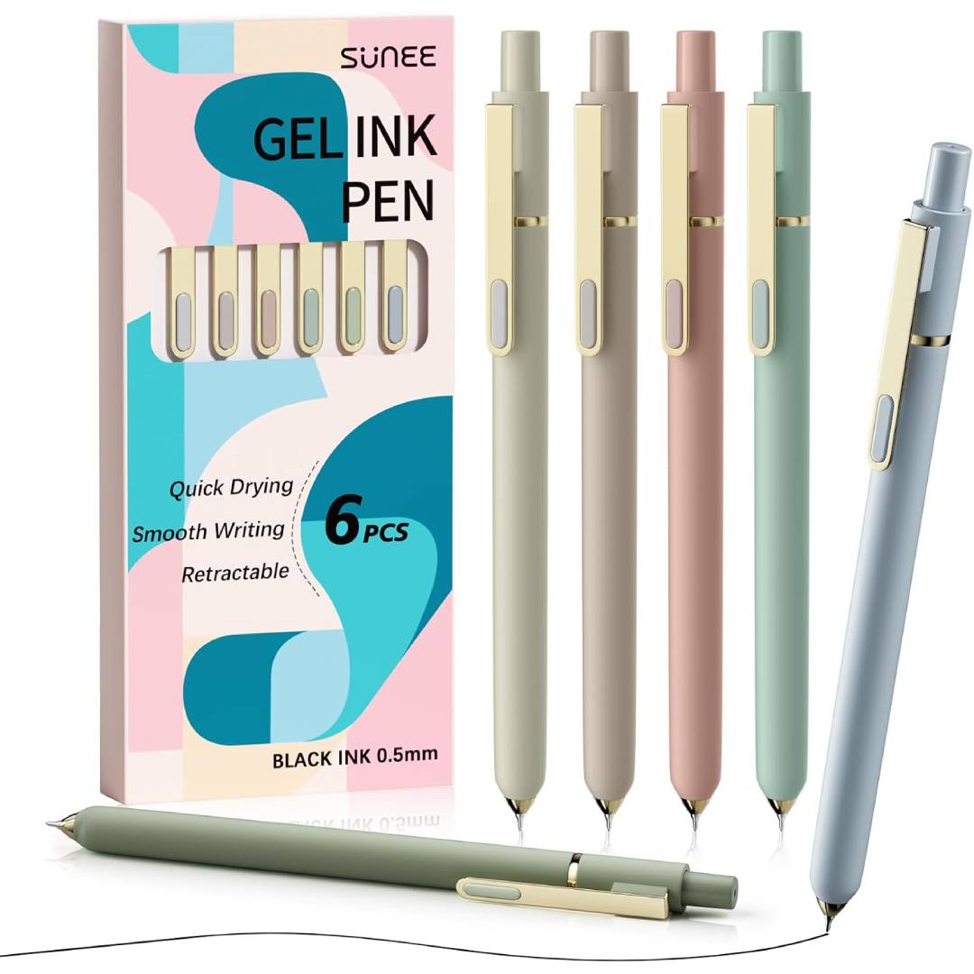 SUNEE Gel Pens, 6 Pcs 0.5mm Cute Black Ink Pens Smooth Writing