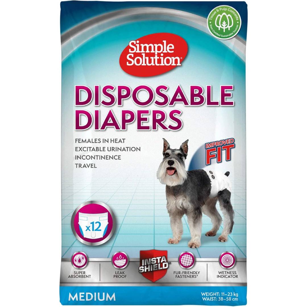 Simple Solution Disposable Dog Diapers for Female Dogs, Super Absorbent Leak-Proof Fit, M