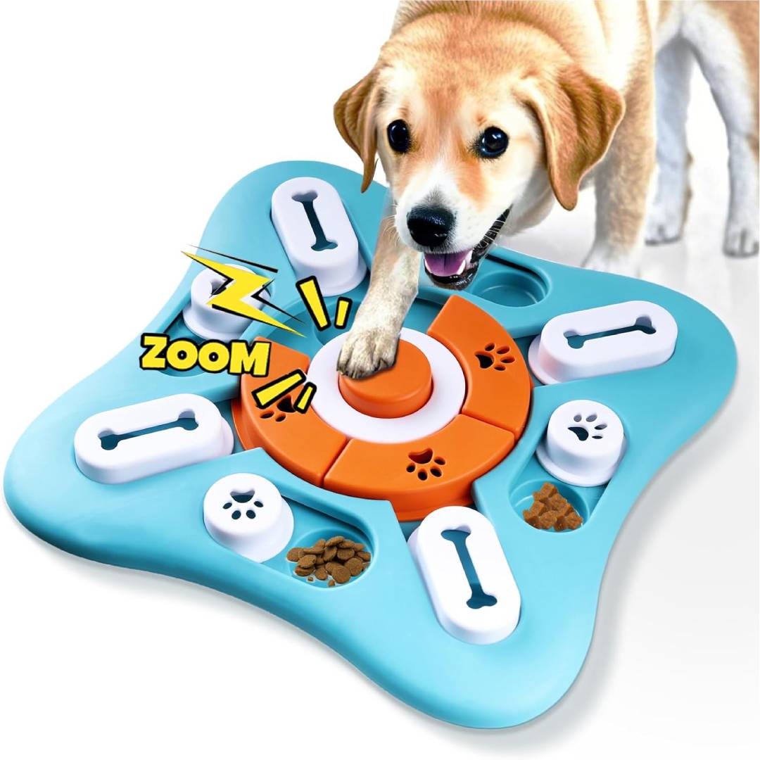 Interactive Dog Puzzle Feeder, Treat Dispenser Dog Puzzle Toys with Squeaker & Non-Slip, Slow Feeder Bowl for Mental Enrichment