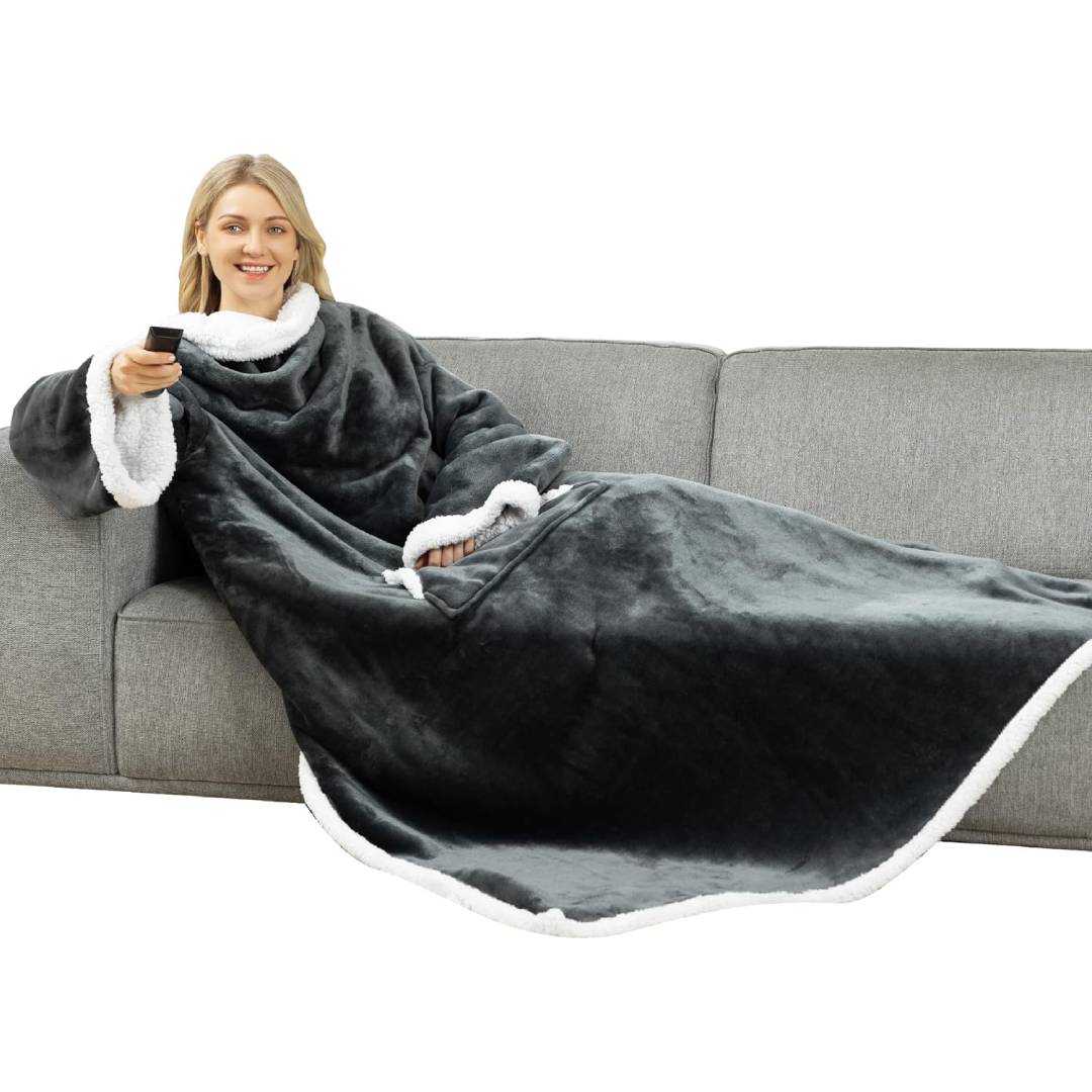 Winthome Double Warmer Wearable Blanket with Sleeves