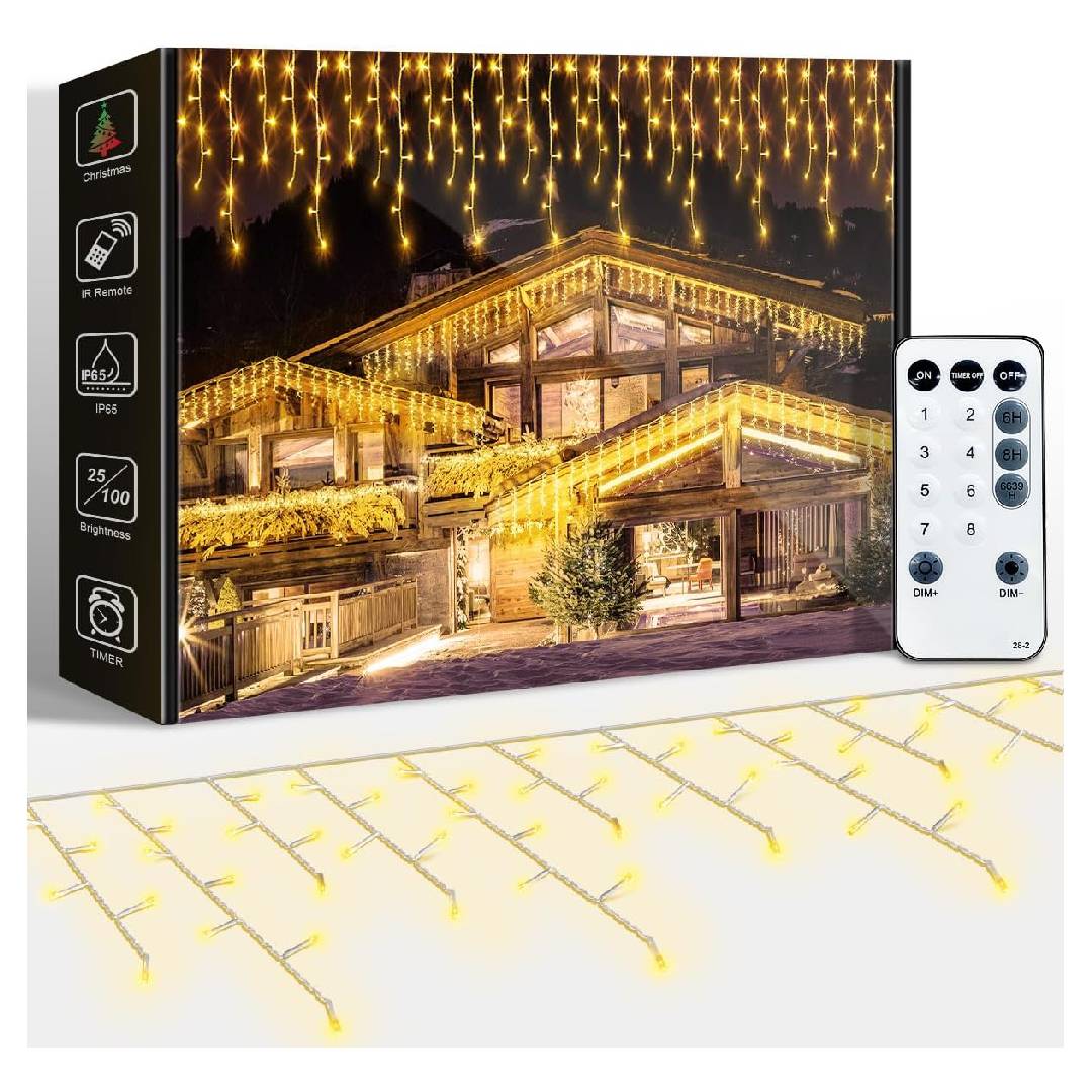 ARKOCHIC 10M Icicle Lights Warmwhite Outdoor Christmas Lights