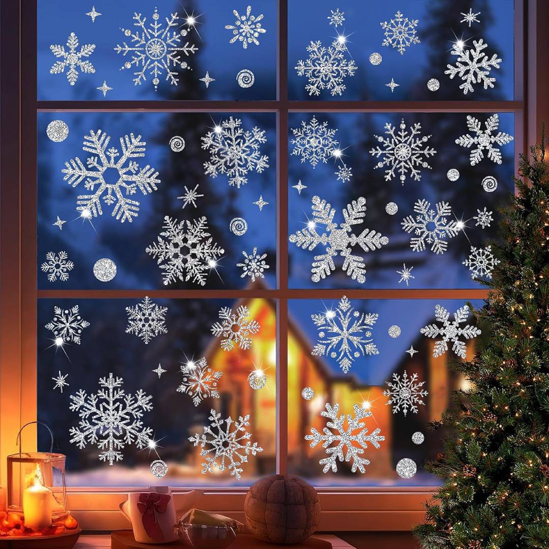 DXTXTJ 9 Sheets Silver Christmas Window Stickers