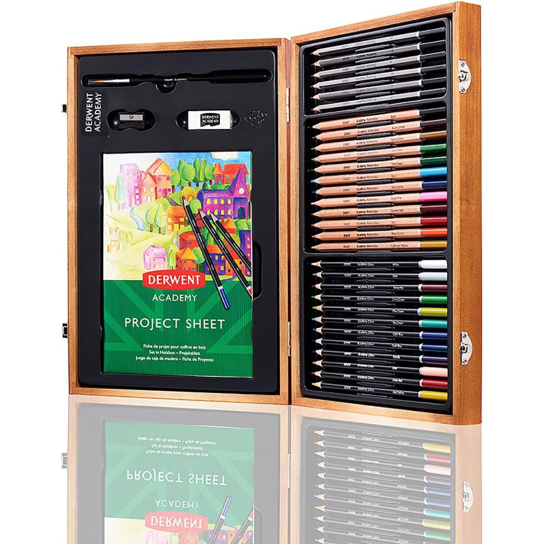 Derwent Academy Wooden Gift Box, Complete Starter 35 Piece Art Set