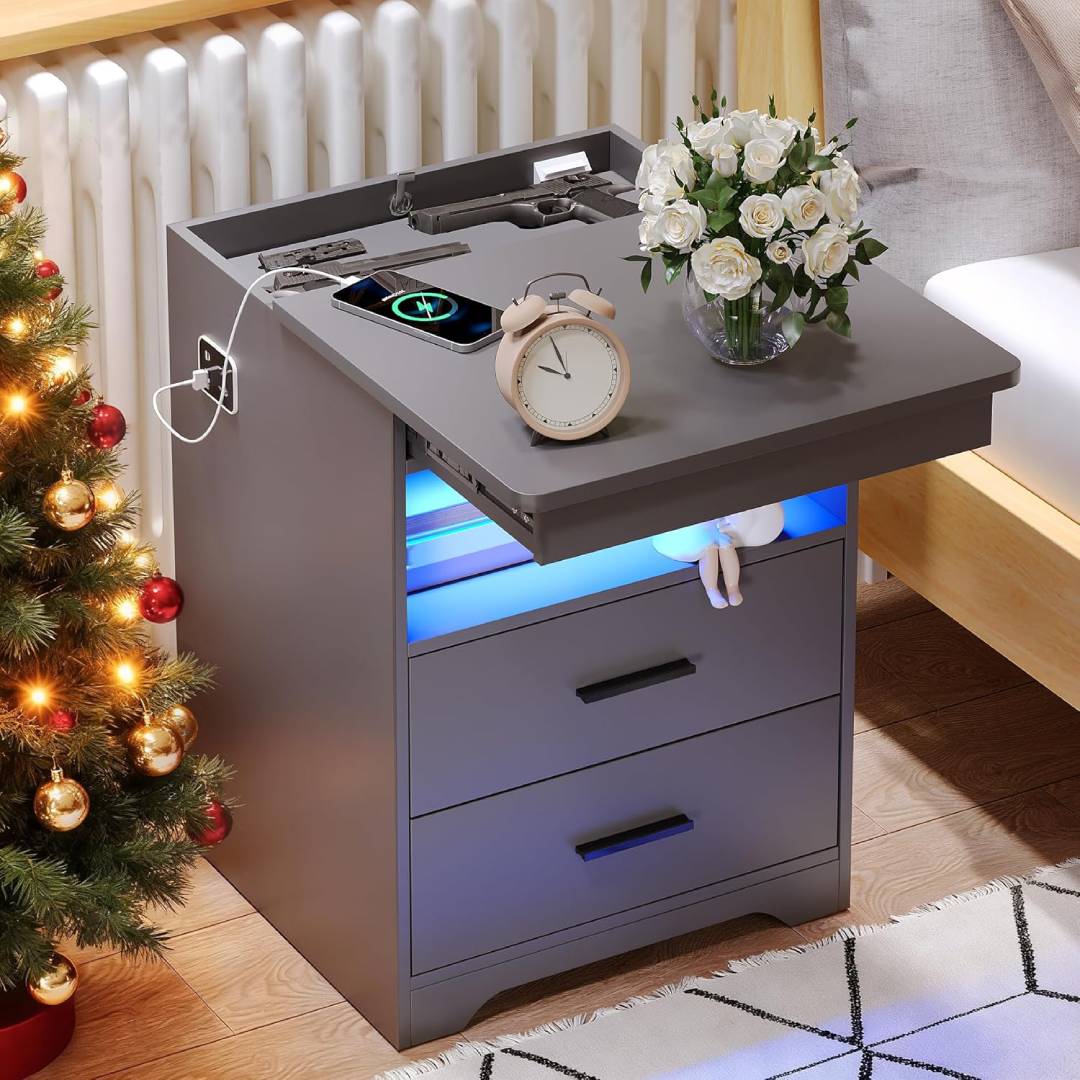 FREDEES Bedside Table with Hidden Drawer