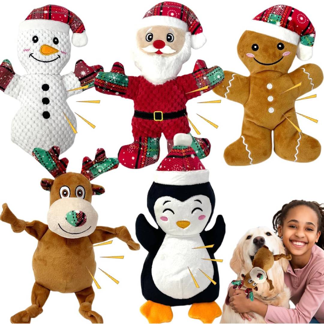 YEENER 5 Pieces Christmas Squeaky Interactive Dog Toys with Crinkle