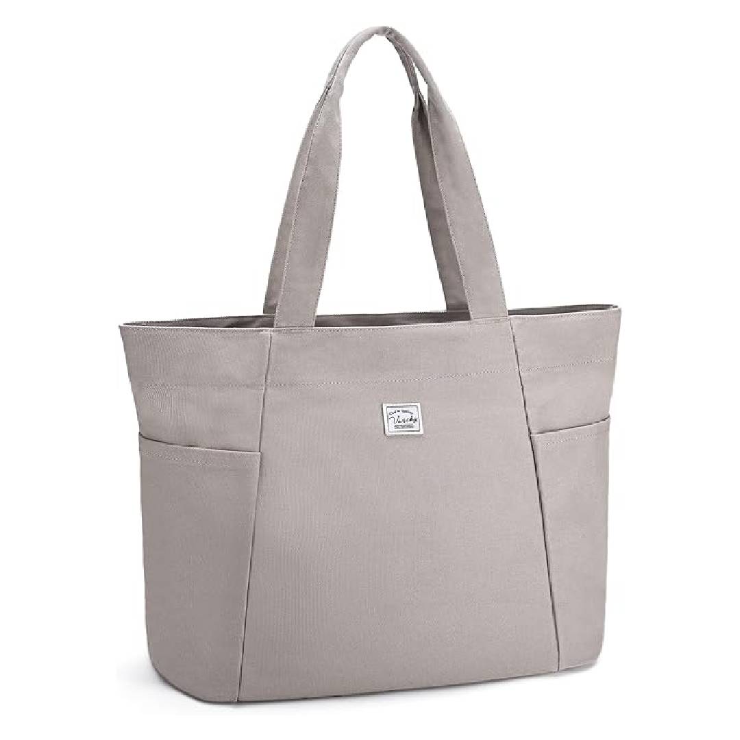 VASCHY Large Canvas Tote Bag for Women, Cute Aesthetic Big Shoulder Tote Bag with Zipper for Teachers/Work/Travel/College/Gym