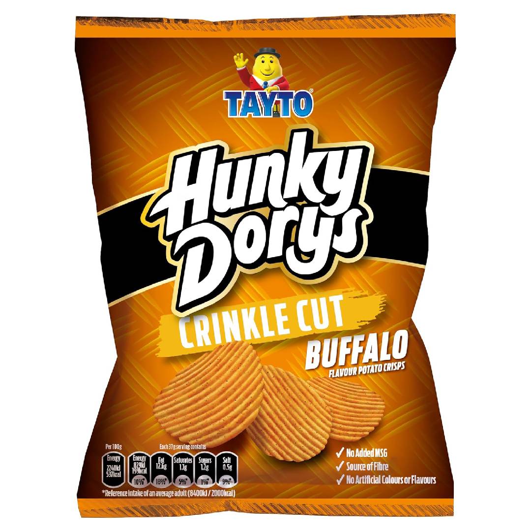 Tayto Hunky Dorys Crinkle Cut Buffalo Flavour Potato Crisps 130g x 12
