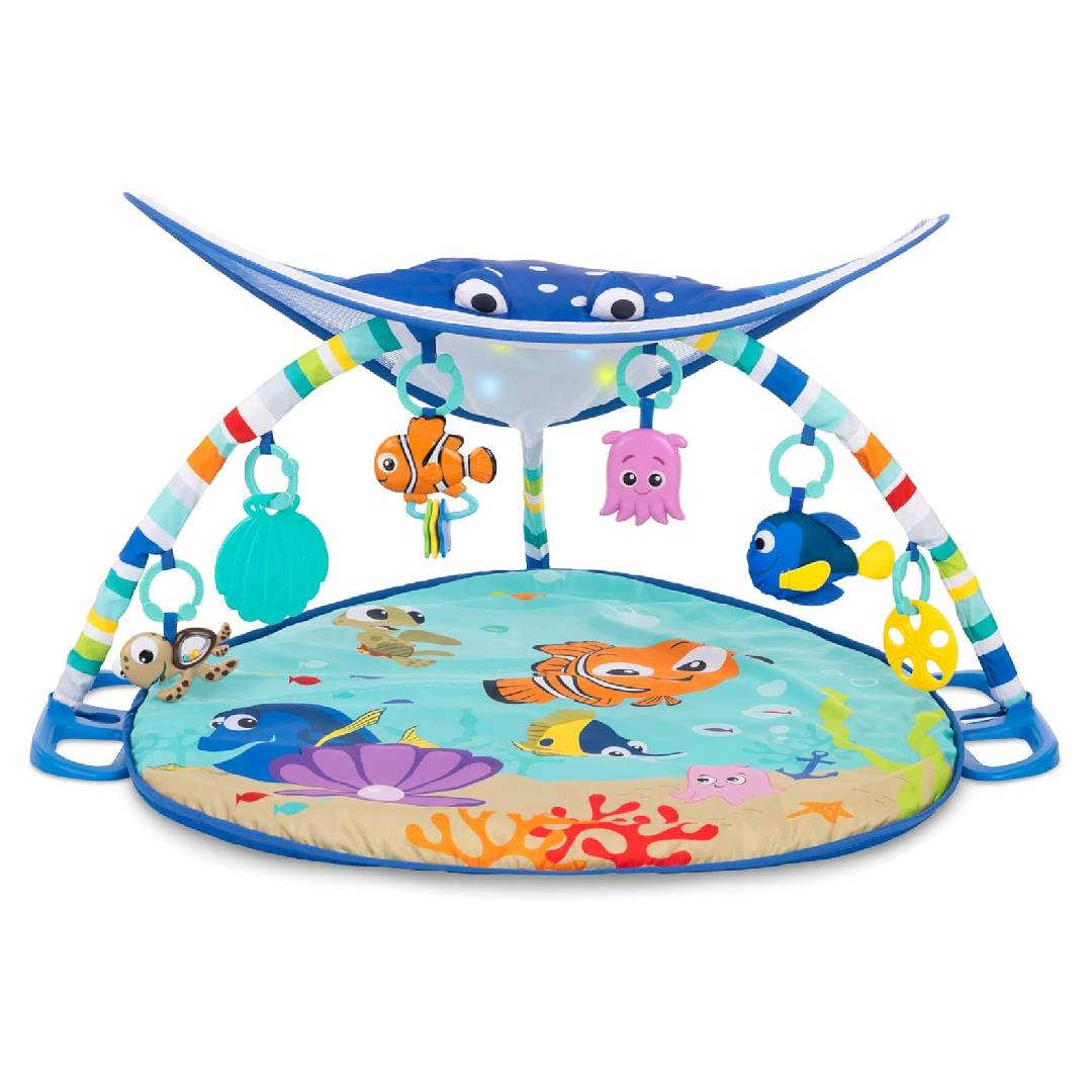 Bright Starts, Disney Baby, Finding Nemo Ocean Lights Baby Activity Gym and Play Mat with Detachable Toys, Sound and Music