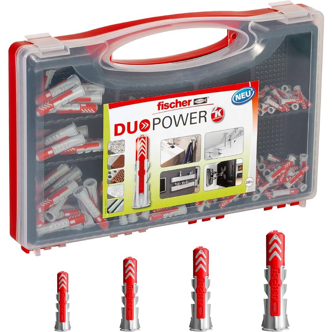 fischer - Redbox DuoPower Case 280 Assorted Duopower Plugs for fixing in Solid Wall