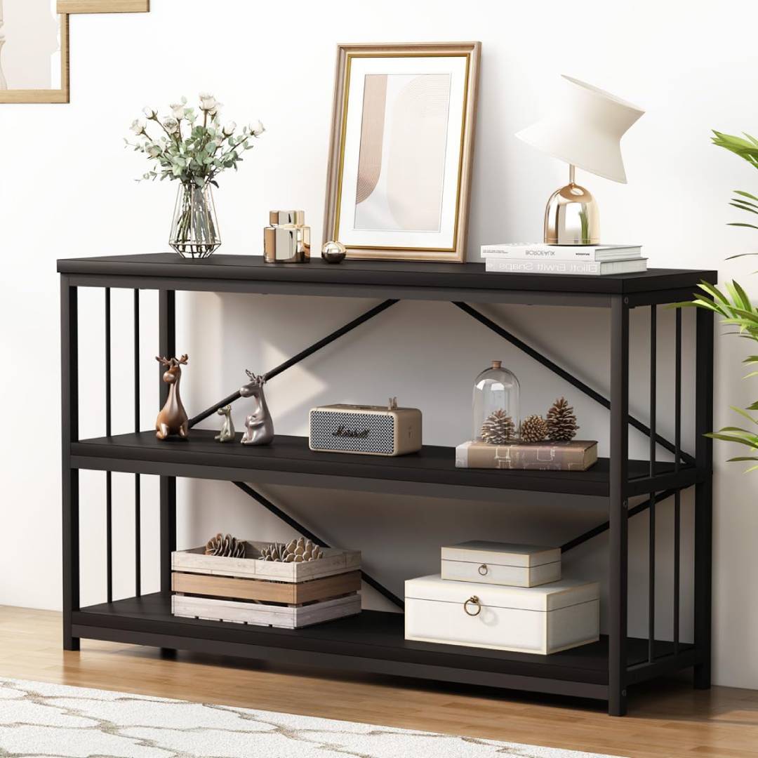LVB Black Console Table, Modern Wood Metal Entryway Table for Front