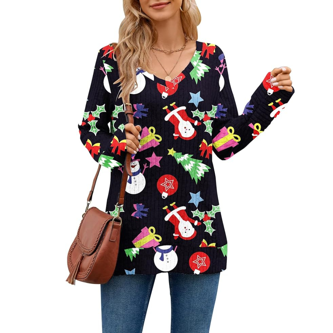 christmas v neck sweatshirt women