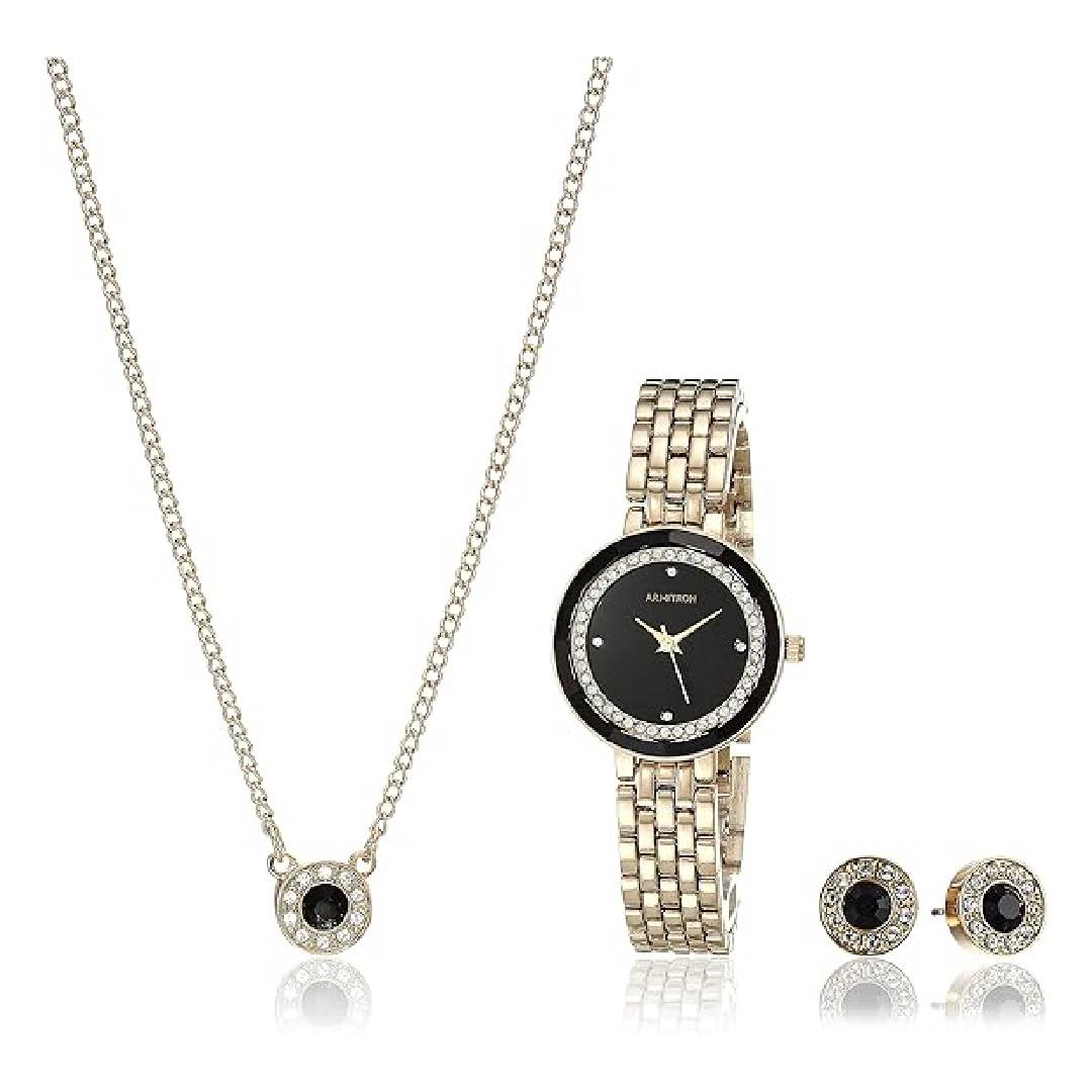 Armitron Women's Genuine Crystal Accented Bracelet Watch and Jewelry Set, 75/5796