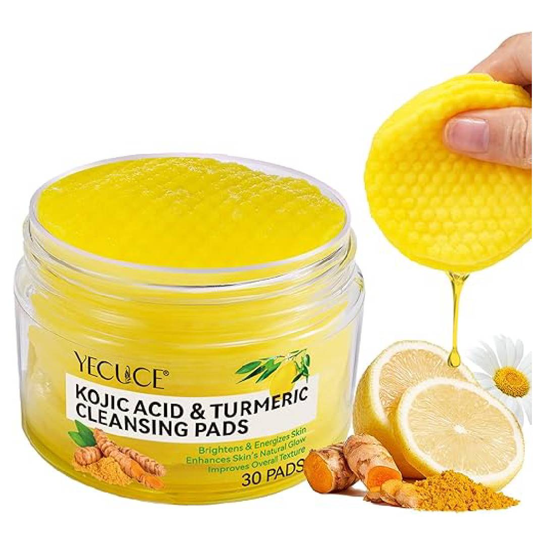 Kojic Acid and Turmeric Cleansing Pads, 30 PCS Exfoliating Face Pads Cleansing Cotton