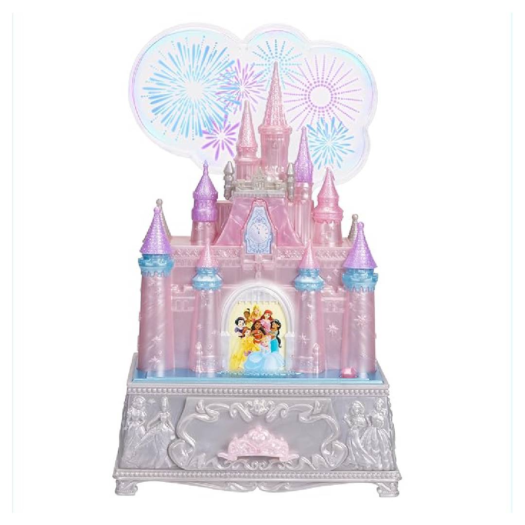 Disney Princess Jakks Pacific Disney Princess 100th Celebration Castle Jewellery Box Keepsake with Enchanting Fireworks Lights and Sounds Accessory Ring Included.