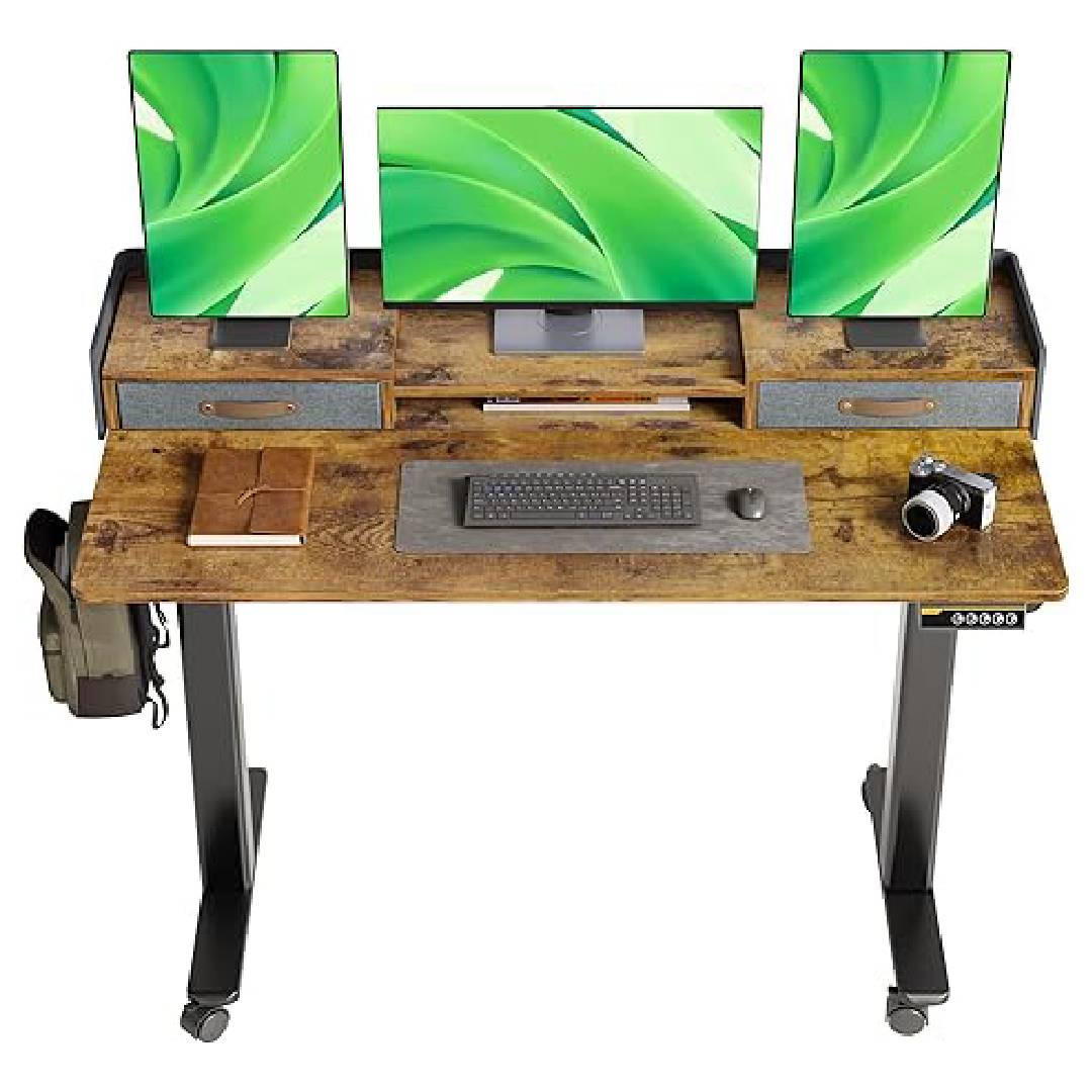 Claiks Height-Adjustable Desk with Drawers and Monitor Stand
