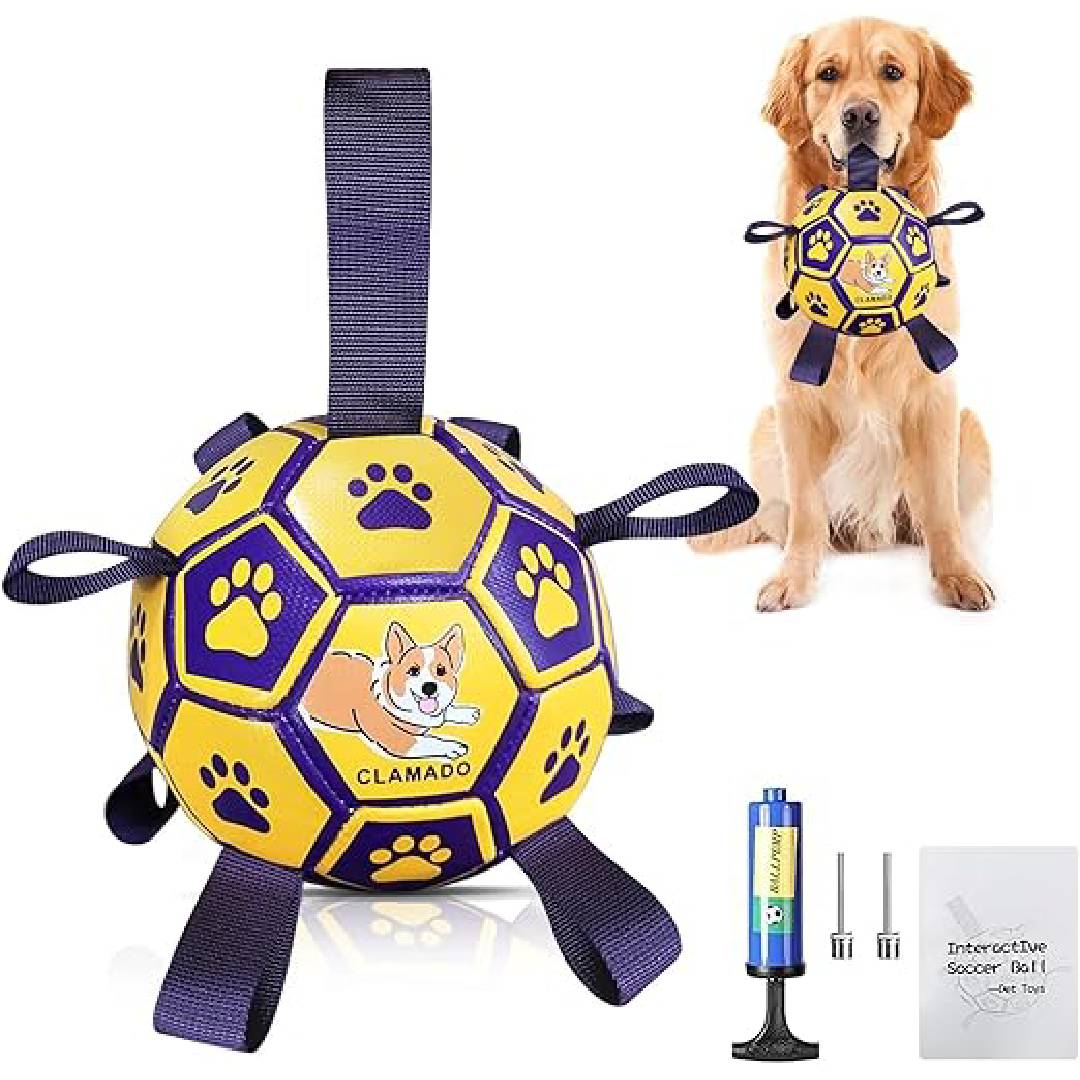 clamado Interactive Dog Football with Grab Tabs