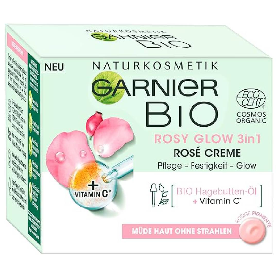 Garnier Face Cream, Bio Rosy Glow 3-in-1 Rose Cream