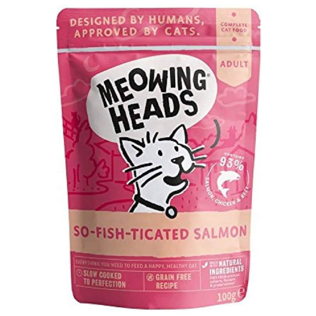 Meowing Heads Wet Salmon Cat Food, Pack of 10 (10 x 100 g)