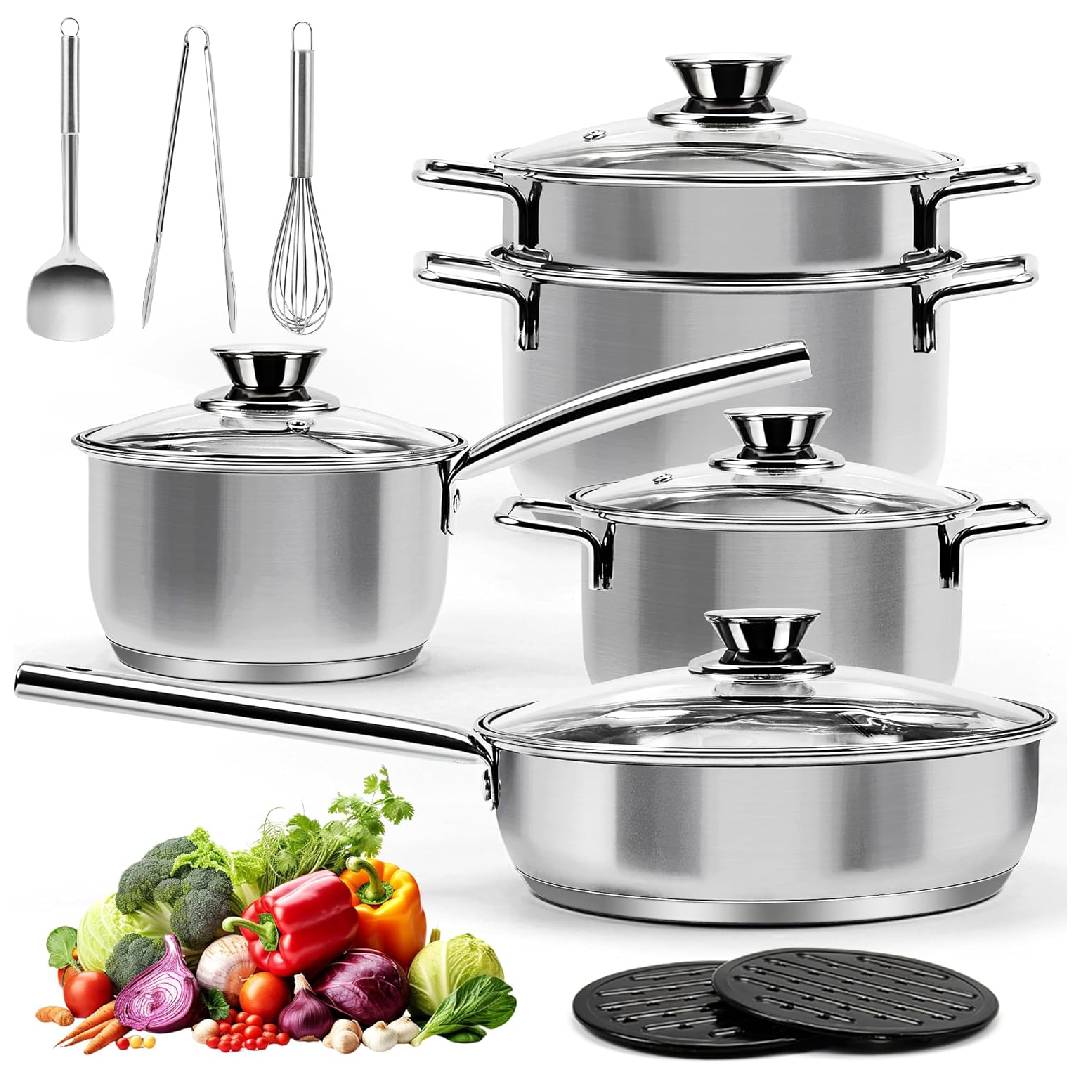 14-Piece Stainless Steel Pots and Pans Set