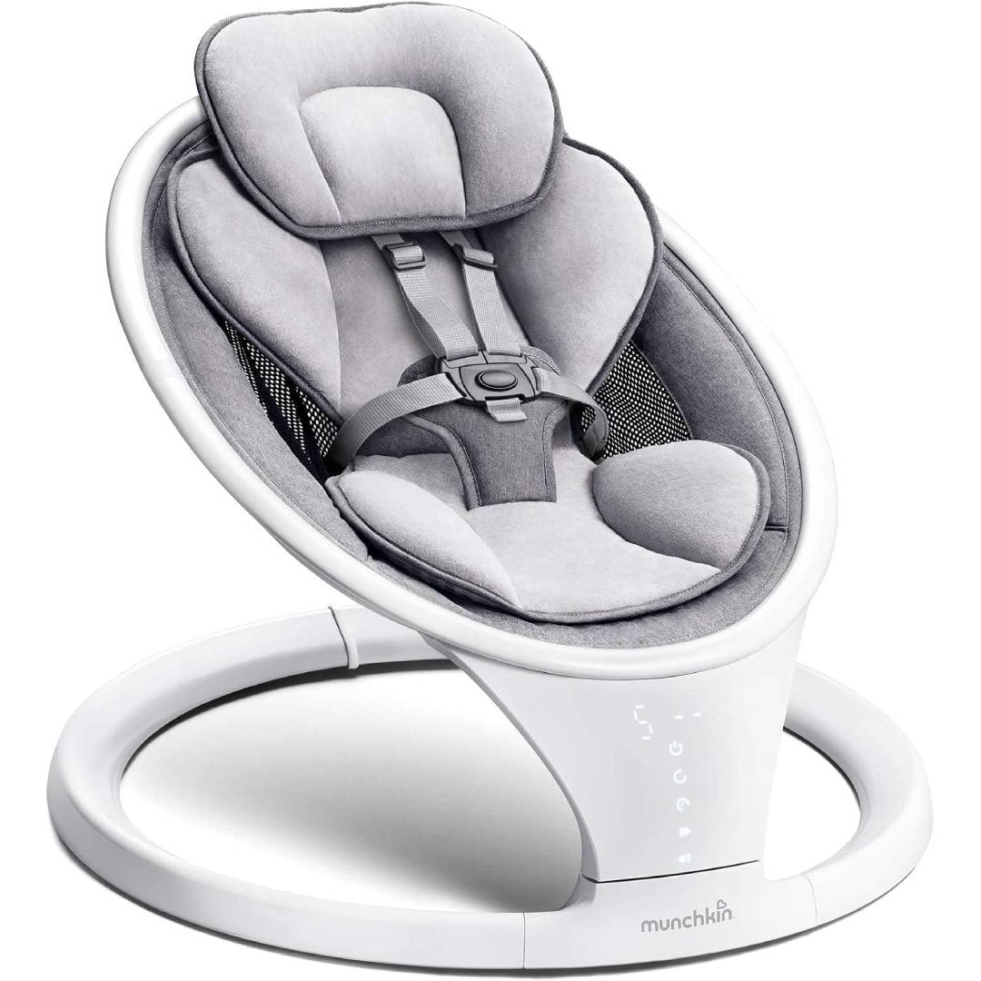 Munchkin Bluetooth Enabled Lightweight Baby Swing with Natural Sway in 5 Speeds and Remote Control, Cotton, Grey/White