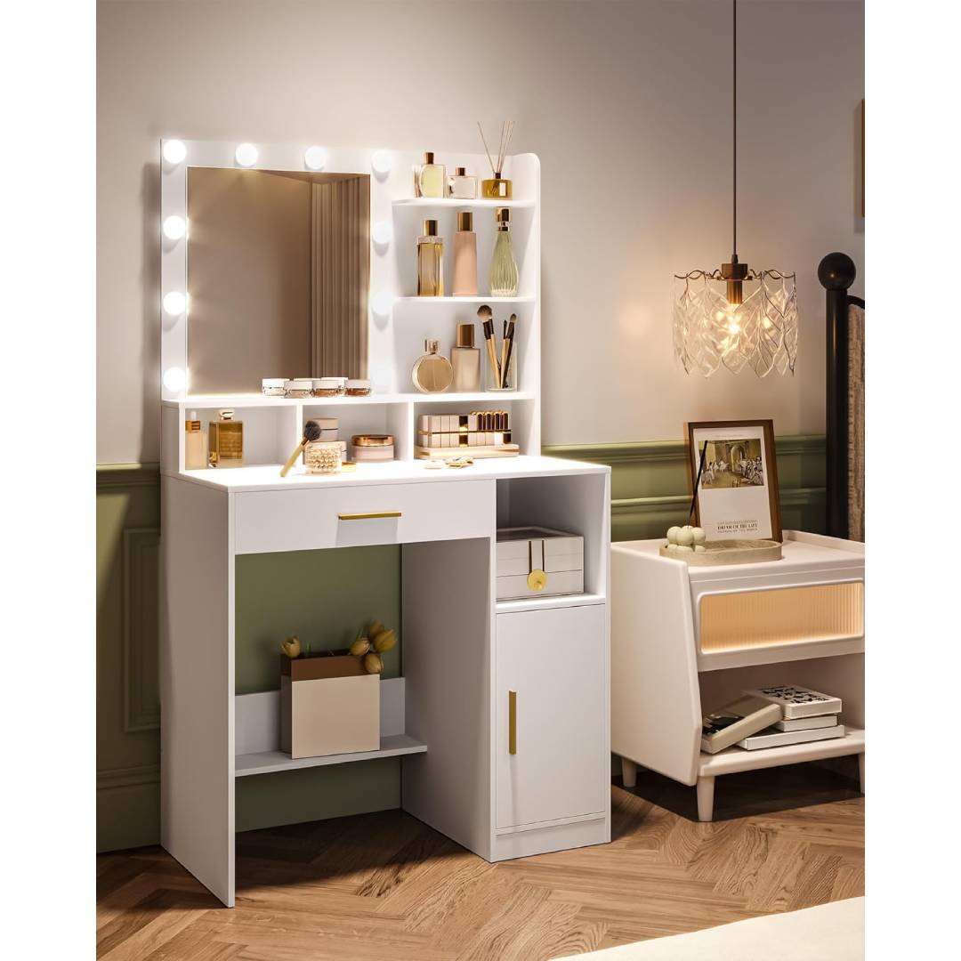 Hzuaneri Vanity Desk with Mirror and 10 LED Lights