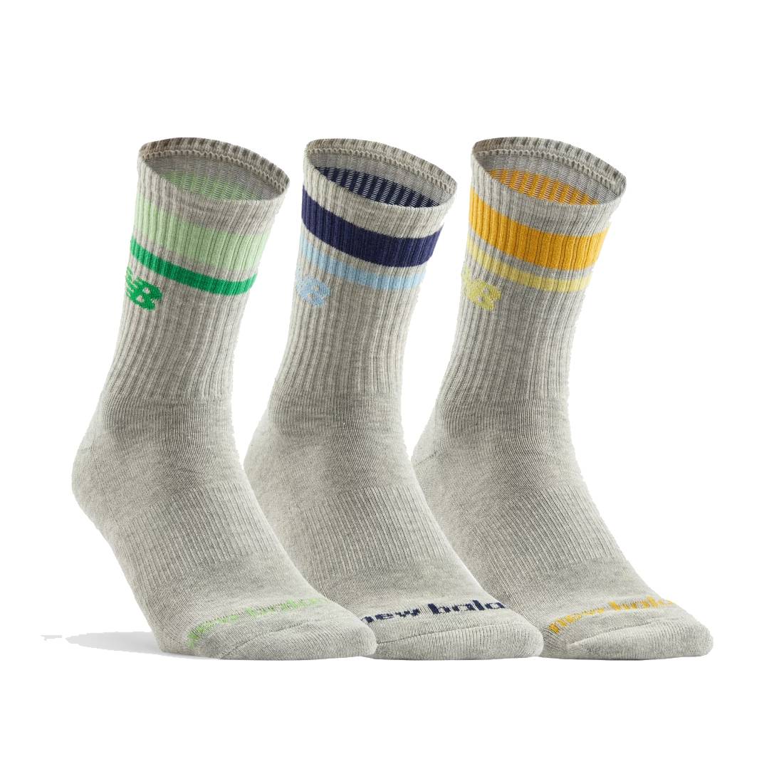 NEW BALANCE High Sports Socks Tri-Pack - Grey/Colour Stripes