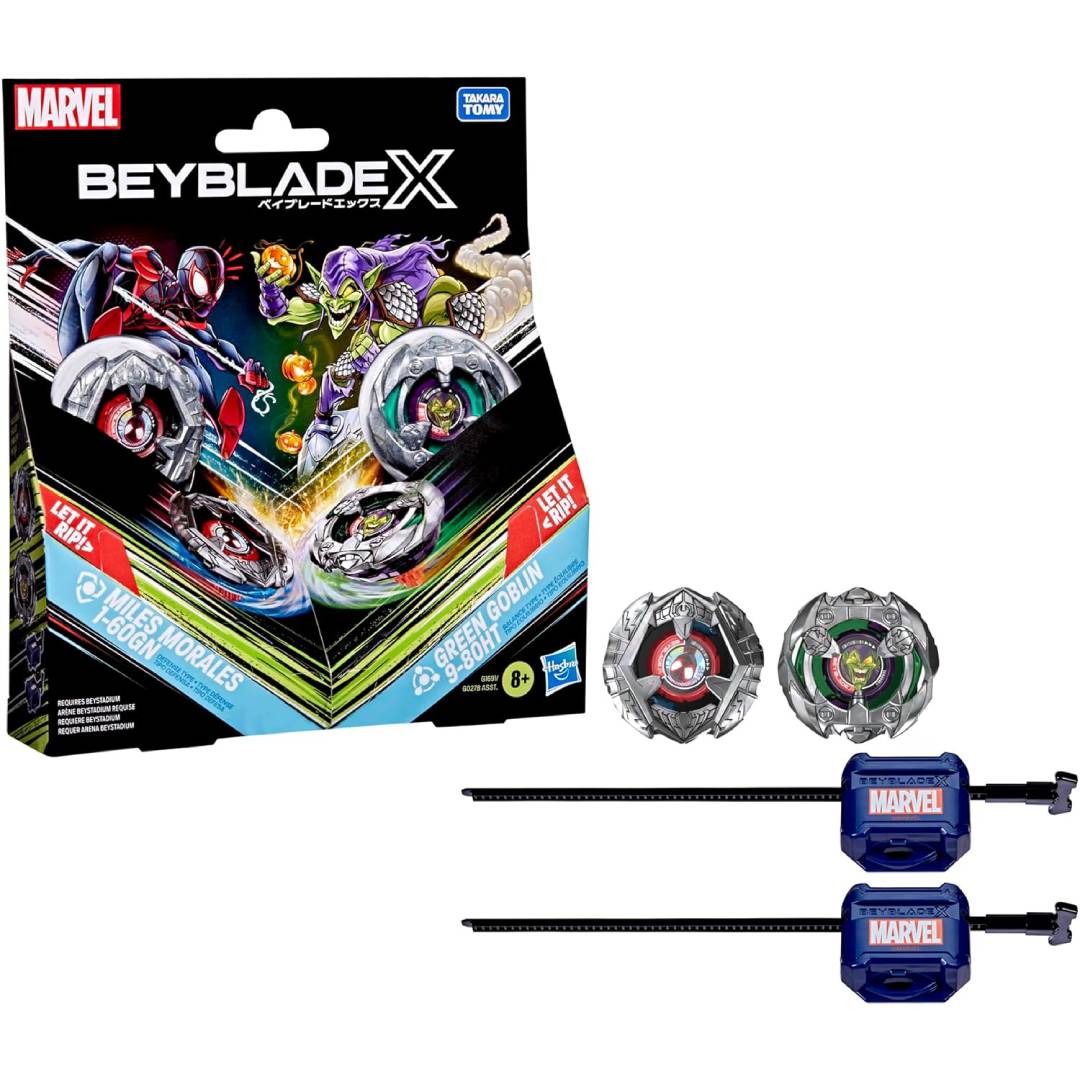 Beyblade X and Marvel Collab Miles Morales 1-60GN vs Green Goblin 9-80HT