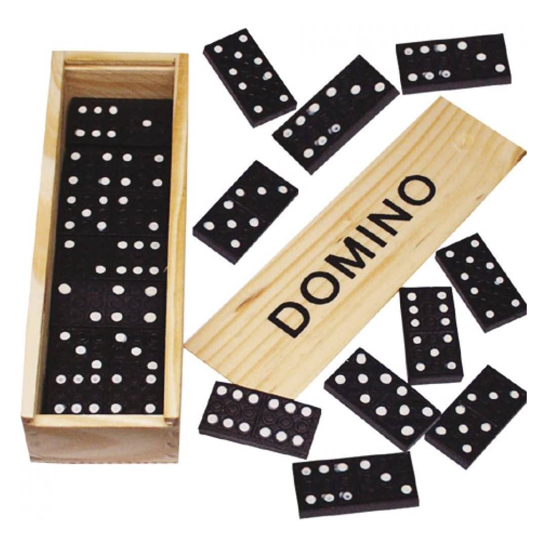 PARENCE: Traditional Domino Game - 28 pieces plus Wooden Box and Sliding Lid Kids And Adults color Black)