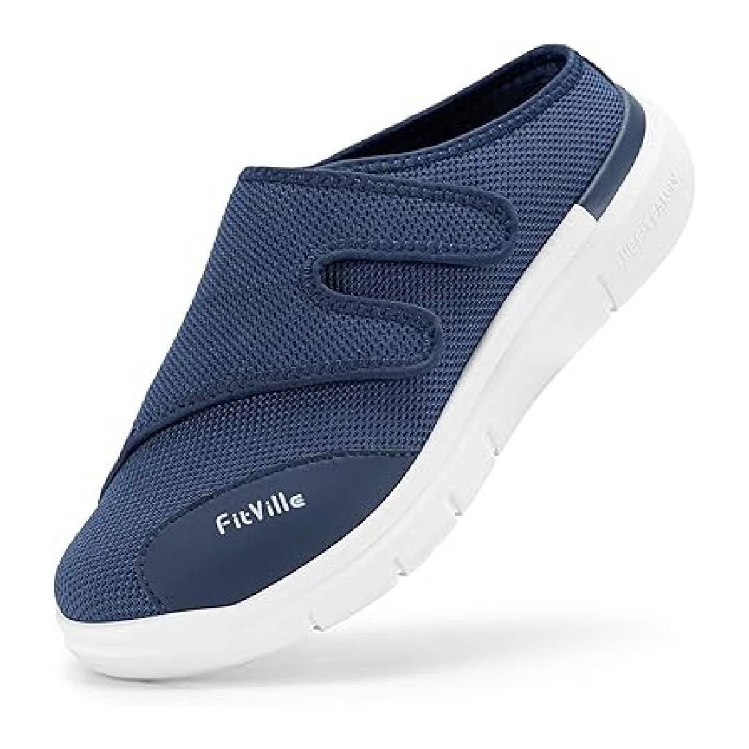 FitVille Mens Slip On Diabetic Shoes Extra Wide Adjustable Slippers