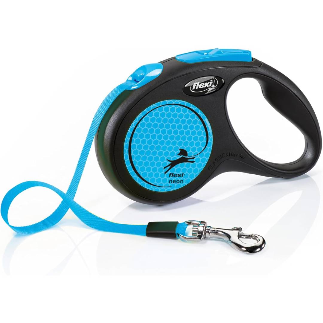 Flexi New Neon Tape Blue Small 5m Retractable Dog Leash/Lead for dogs up to 15kgs/33lbs