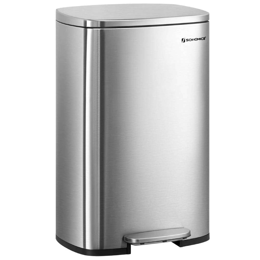 SONGMICS LTB050E01 50 Litre Kitchen Bin Office Soft Close with Pedal Steel Inner Bucket
