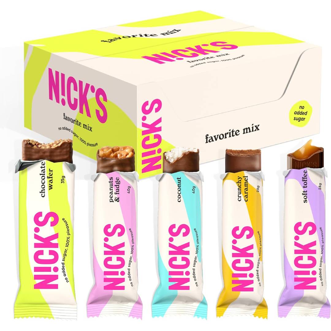 NICKS Favourite Chocolate Mix with Keto Bars Snack Without Added Sugar Sweets Gluten Free Low Carb Candy (12 x Chocolate Bar)