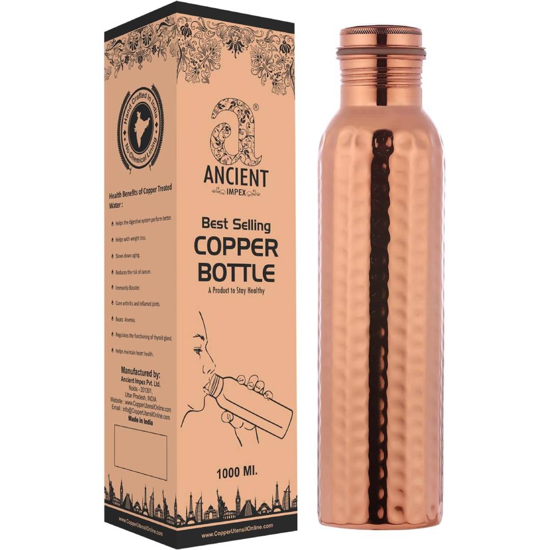 ANCIENTIMPEX Pure Copper Hammered Water Bottle 1000ml
