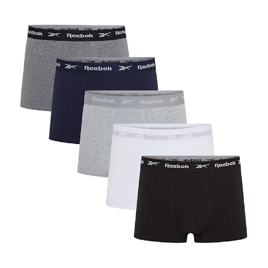 Reebok Men's Mens Reebok Trunk Boyes 5pk Black/White/Grey/Navy/Charcoal Marl Trunks (pack of 5)