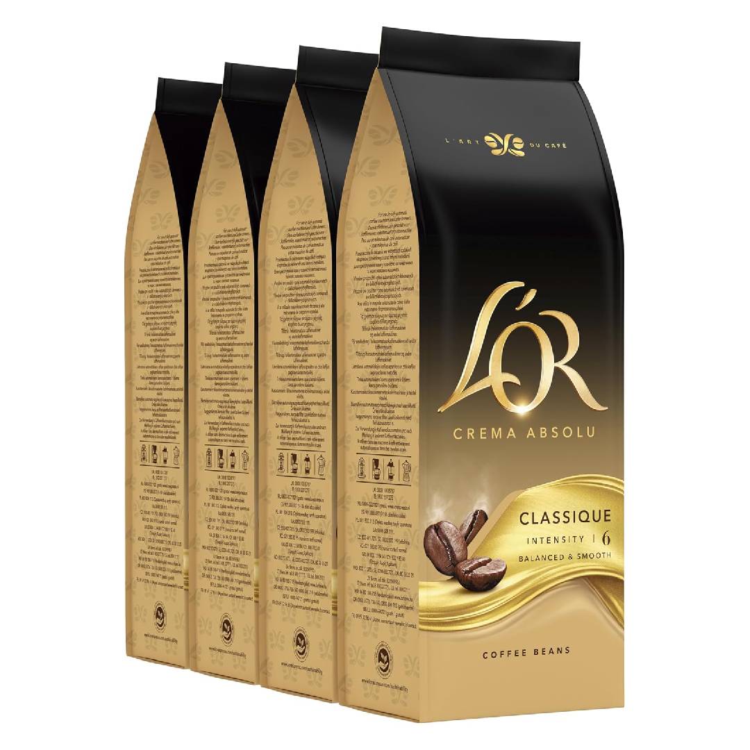 L'OR Crema Absolu Classique Coffee Beans 500g Intensity 6 Medium Roast 4 x 500g 2kg Total