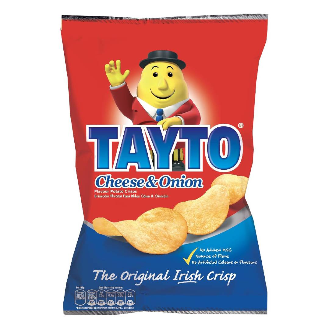 Tayto 12 Pack Crisps Cheese & Onion of 125g, 12 packs x 125g
