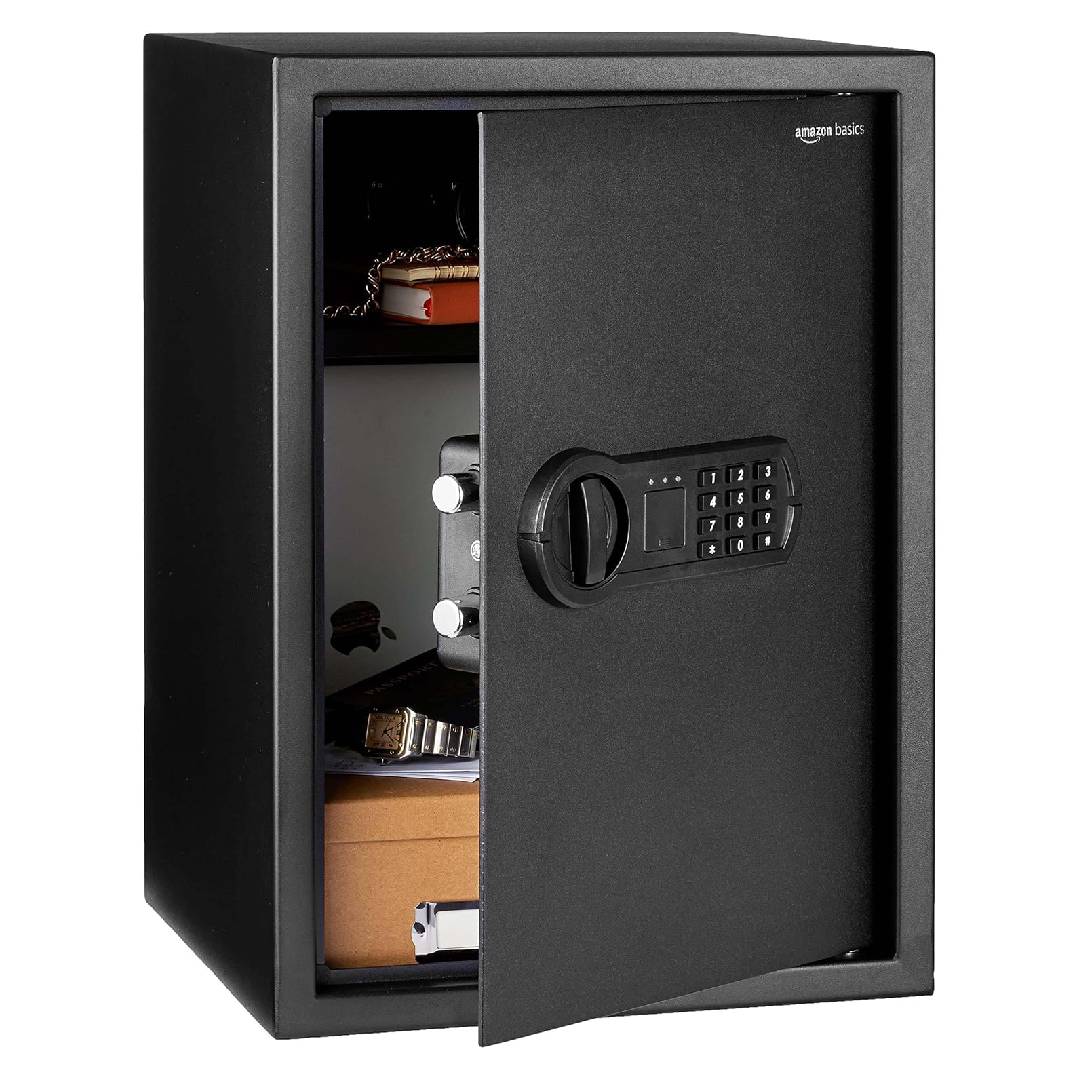 Amazon Basics Steel Home Security Electronic Safe with Programmable Digital Keypad Lock for Jewelry