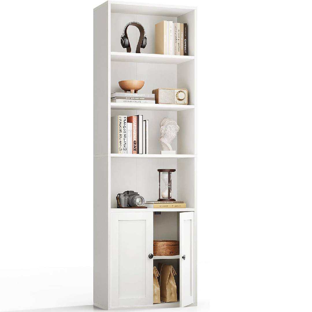 oleshome 6-Tier Bookcase with Doors and Cabinet