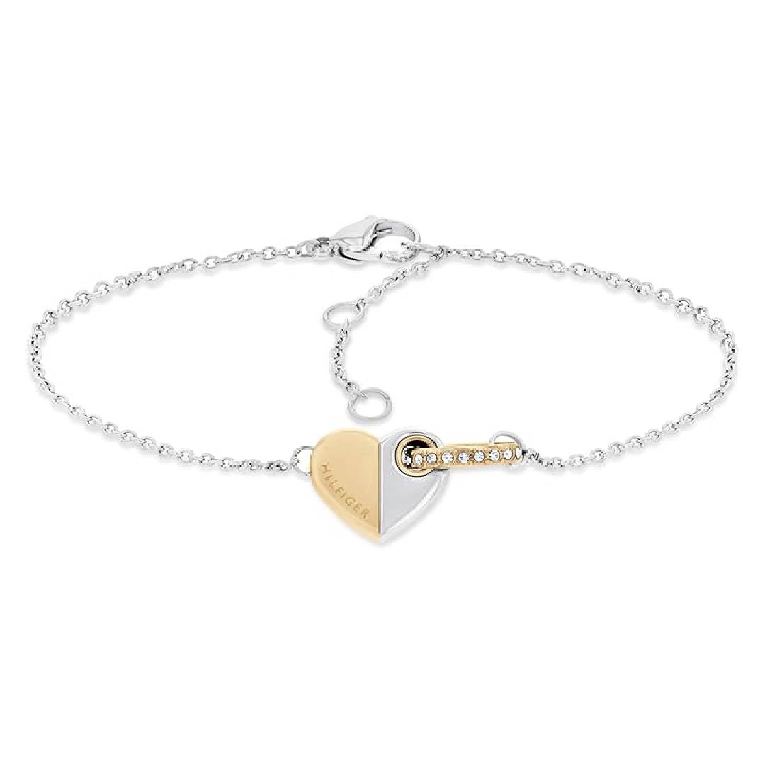 Tommy Hilfiger Jewelry Women's Two-Tone Chain Bracelet with a Heart Charm - 2780880