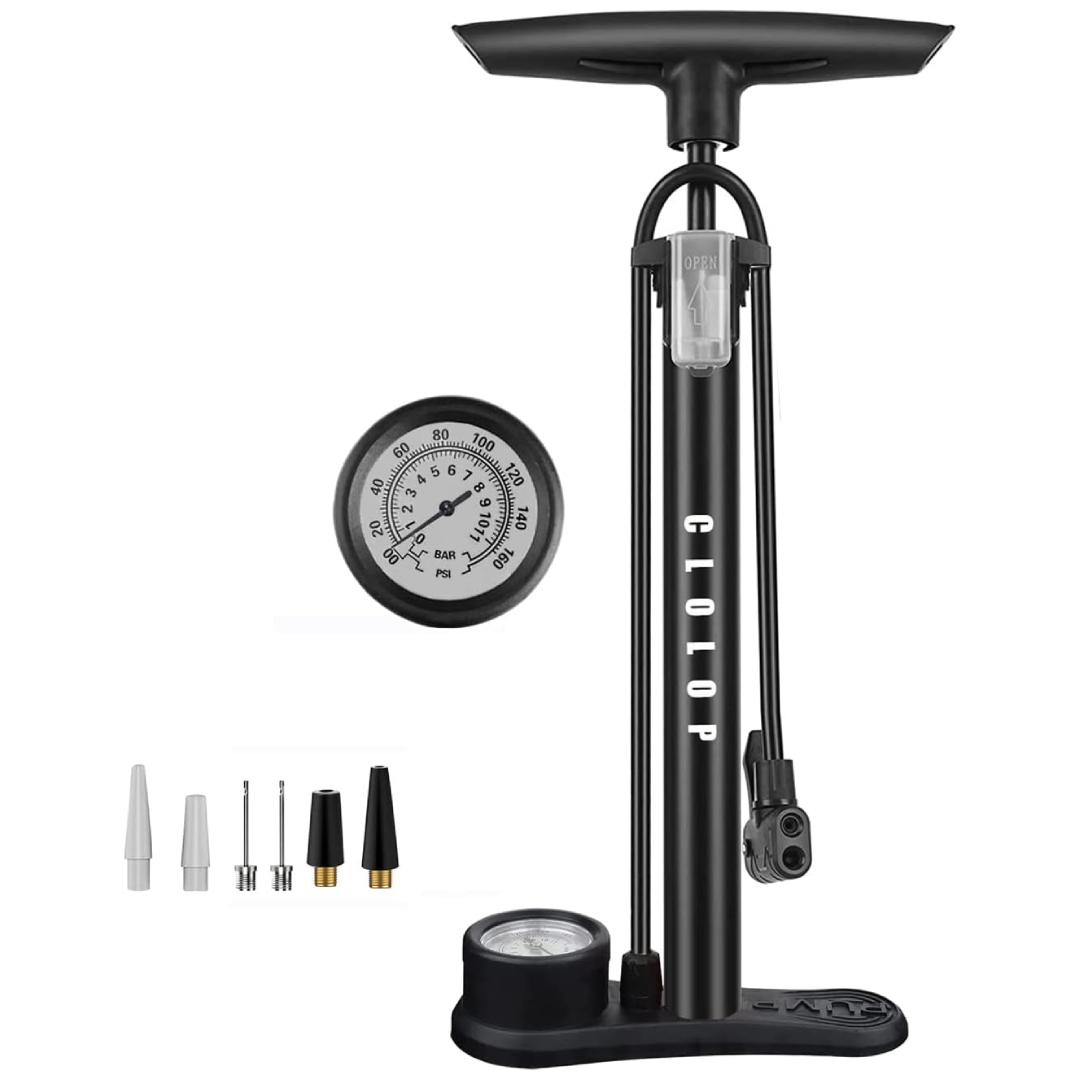 CLOLOP bike floor pump with gauge Presta and Schrader valves 160 PSI