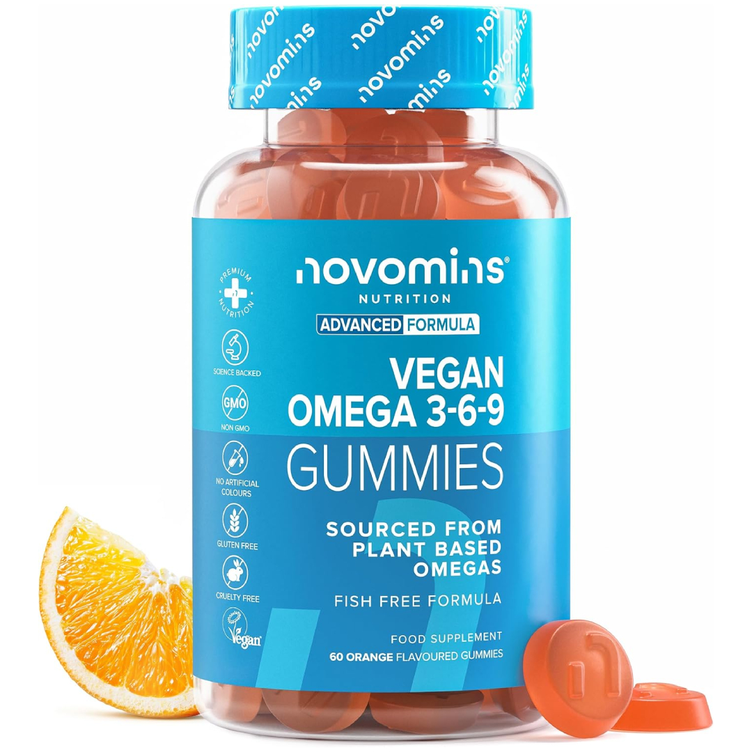 Novomins vegan omega 3 6 9 gummies perilla oil fish-free one month supply