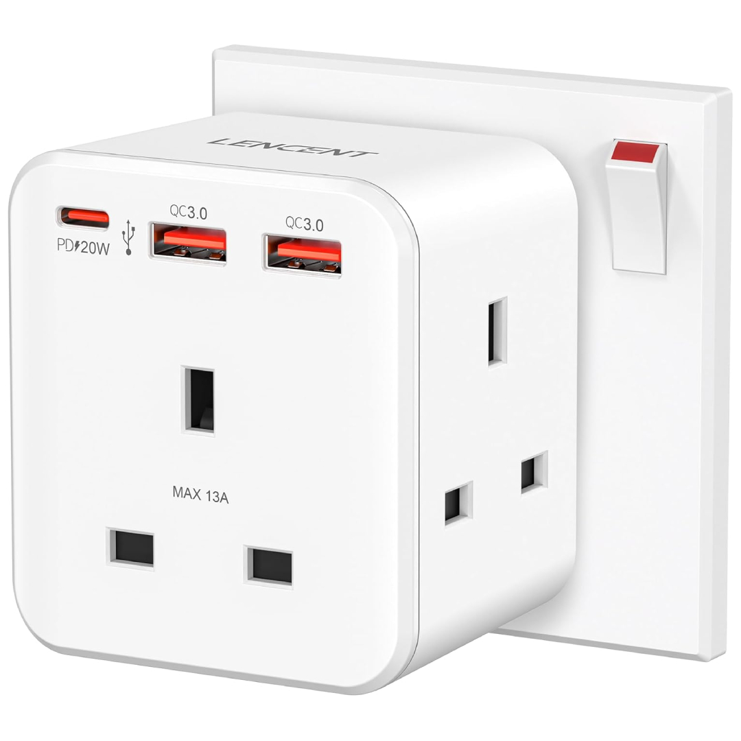 LENCENT 6-in-1 cube multi plug extension with 20W USB-C fast charger