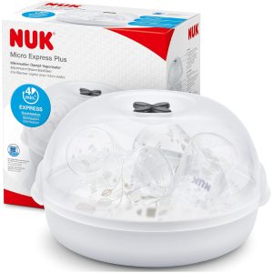 NUK Micro Express Plus microwave bottle steriliser 4 bottles 4 minutes steam chemical-free