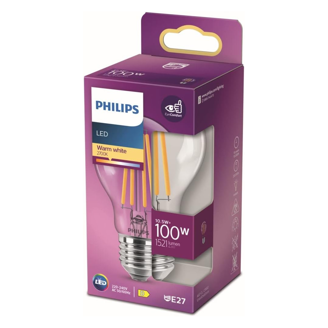 Philips LED Classic A60 E27 100W equivalent warm white 2700K long life bulb