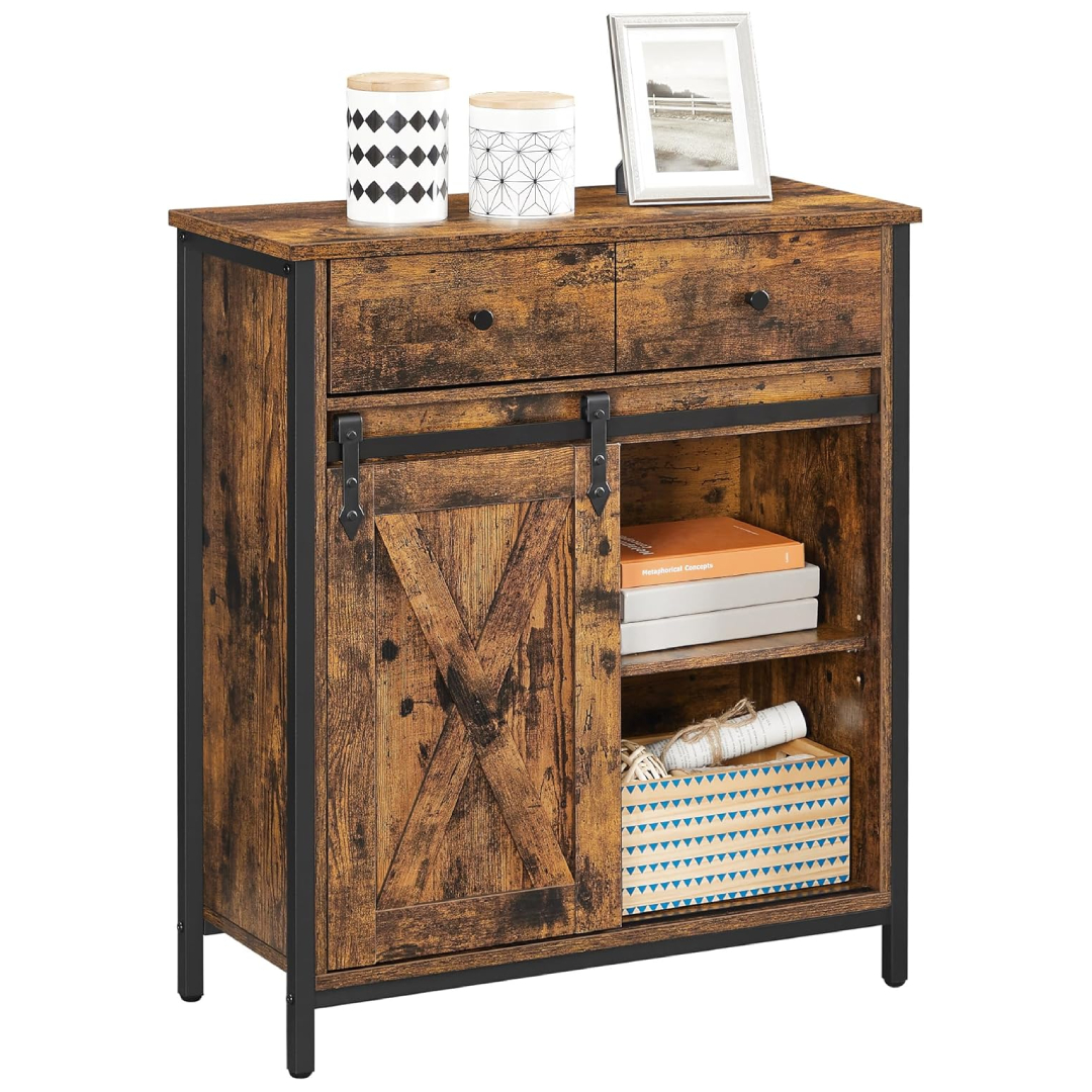VASAGLE sliding barn door storage cabinet industrial rustic sideboard drawer