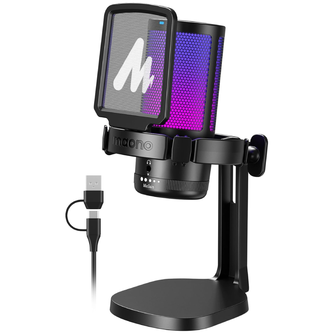 MAONO GamerWave DGM20 USB gaming microphone noise cancellation RGB streaming