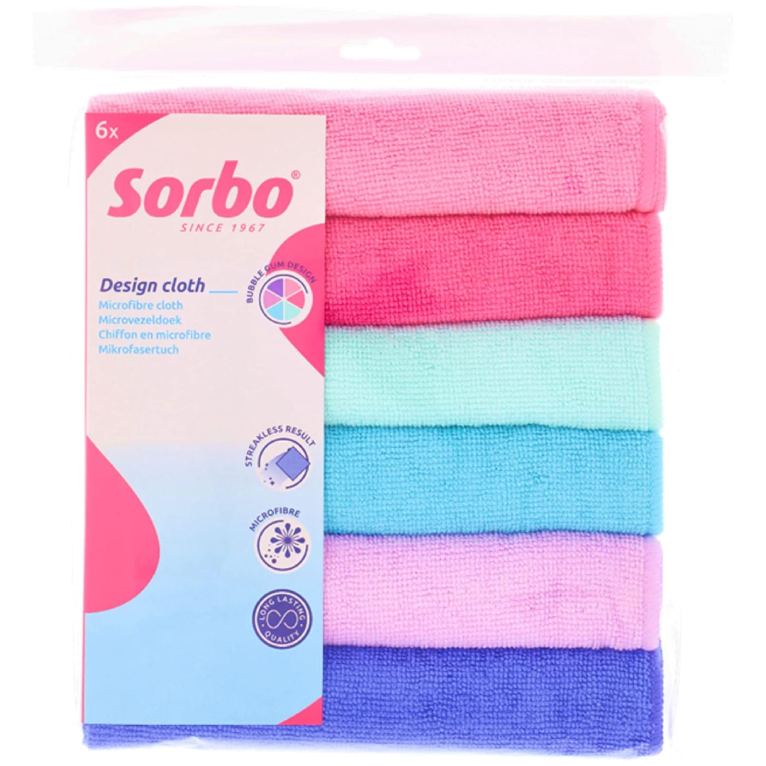 Sorbo microfibre cleaning cloths 6-pack extra large 40x40cm streak-free multipurpose